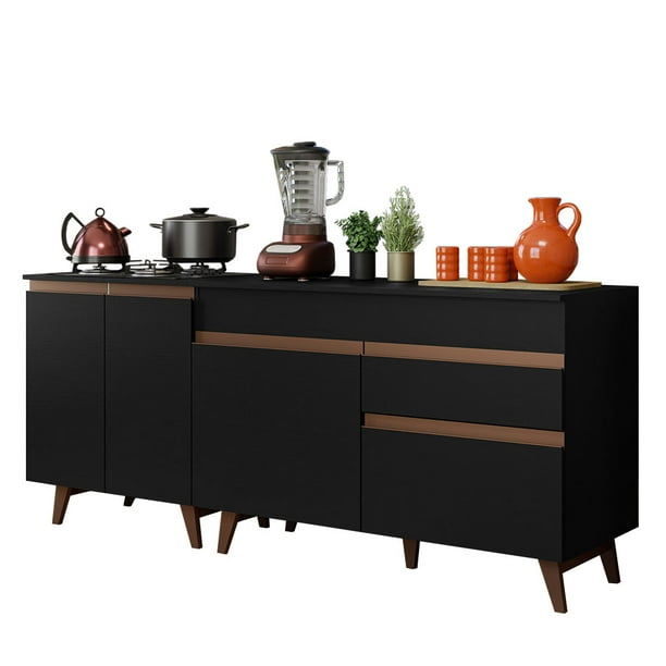 Madesa Kit de 2 Balcones de Cocina 4 Puertas 1 Cajón (Con Tapa) Reims Negro