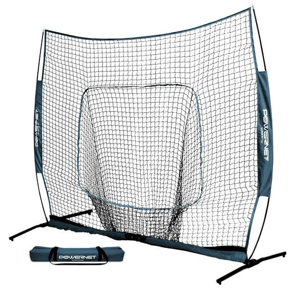 PowerNet Pro One Piece Softball Baseball Net, Portable Baseball Training Equipment, Hitting, Throwing & Pitching Net with Carrying Bag (Navy, 8x8 FT)