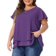 thumbnail image 2 of DARING DIVA Women's Plus Ruffle Short Sleeves V Neck Chiffon Blouse 2X Purple, 2 of 6