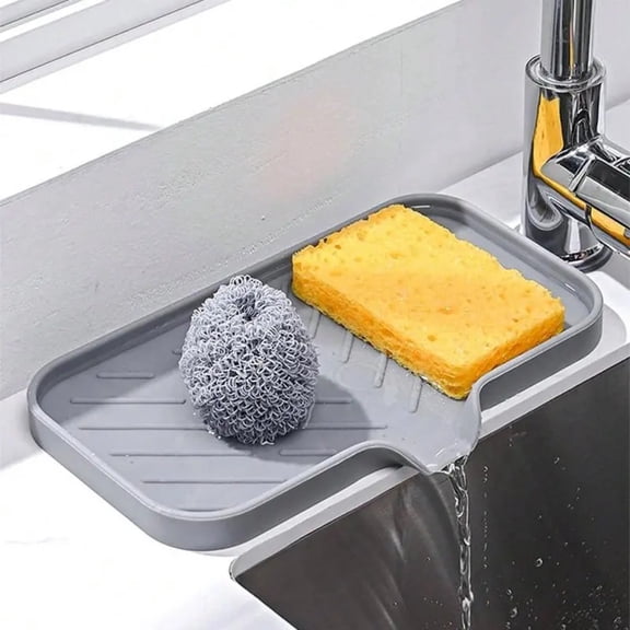 SMLT Silicone Sink Drain Mat, Non-Slip Sponge Holder Organizer, Kitchen Sink Caddy Drying Tray, Dish Soap Scrubber Accessory