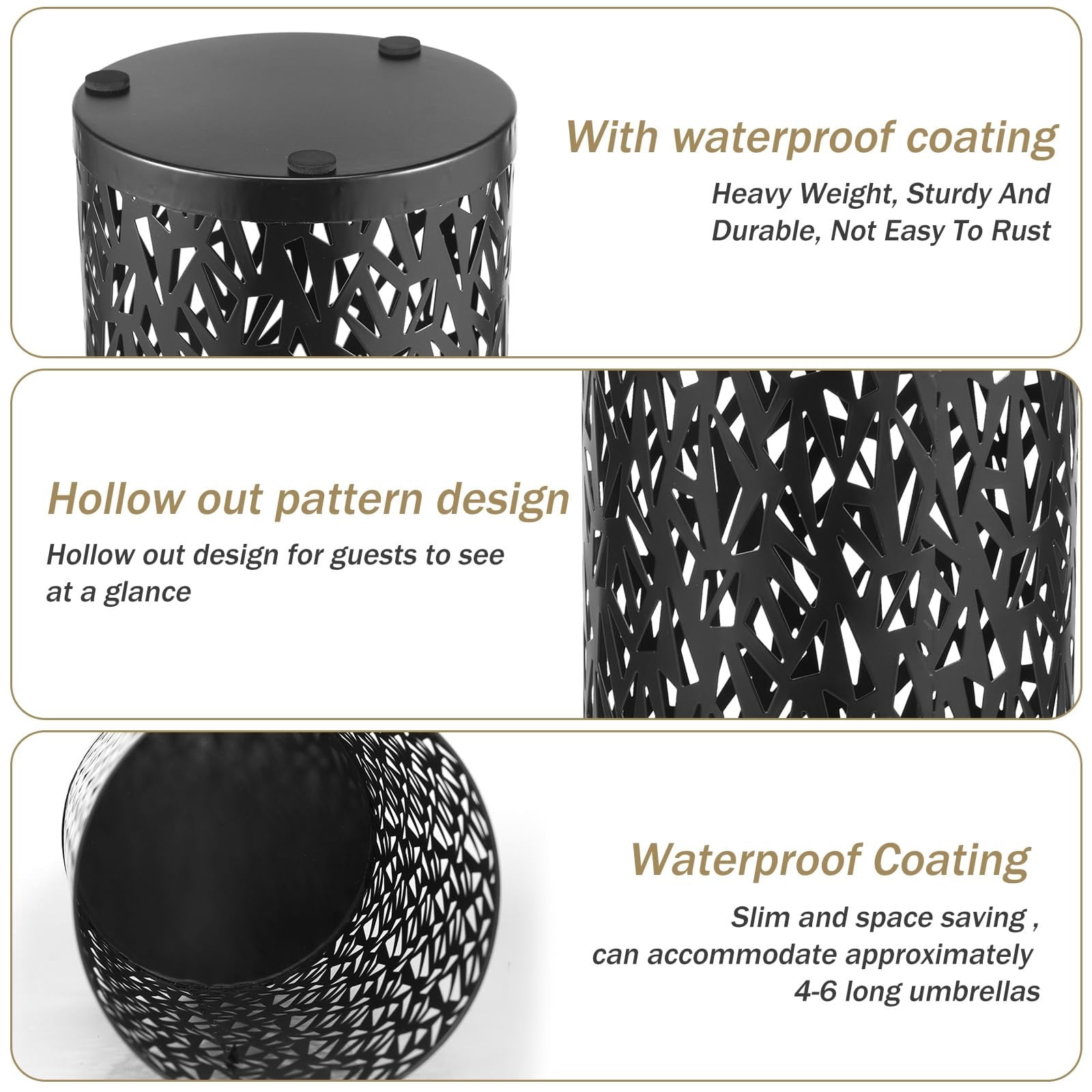 Metal Umbrella Holder - Hollow Design, Quick Drying, 4-6 Umbrellas Capacity - for Home/Hotel Entrances