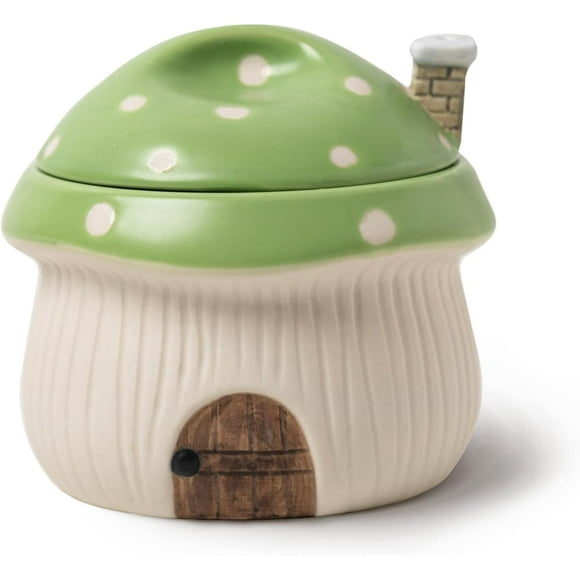 French Onion Soup Bowl with Lid, Ramekin, Funny Mushroom House Style Novelty Bowl, with Heat Dissipation Vents, 350 ml (Green)