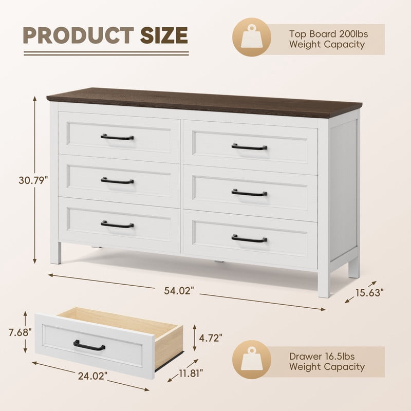 Homall 6-Drawer Wood Dresser for Bedroom, Large Storage Cabinet with Anti-Tip Safety and Footstool-Integrated Design, Double Classified Storage Organizer Chest for Living Room,Brown and Black