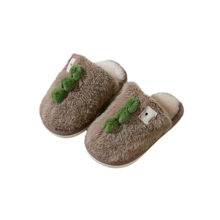 

SIMANLAN Boys Cozy Slip On Fuzzy Slippers Indoor Breathable Anti-Slip Unisex-Child House Lightweight Closed Toe Plush Slipper Brown 11
