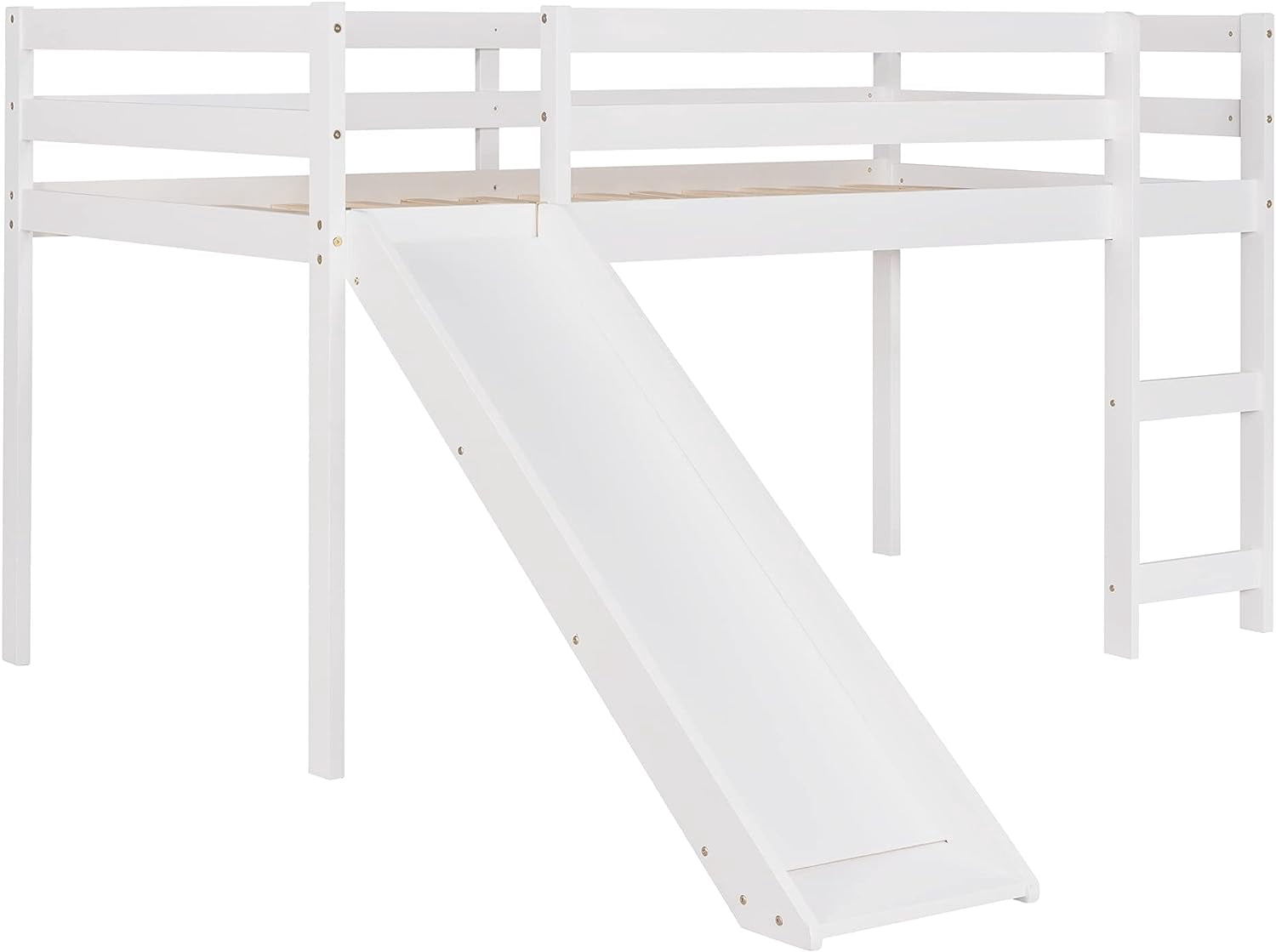 DEALTOPS Kids Family Pinewood Loft Bed with Slide and Ladder, White
