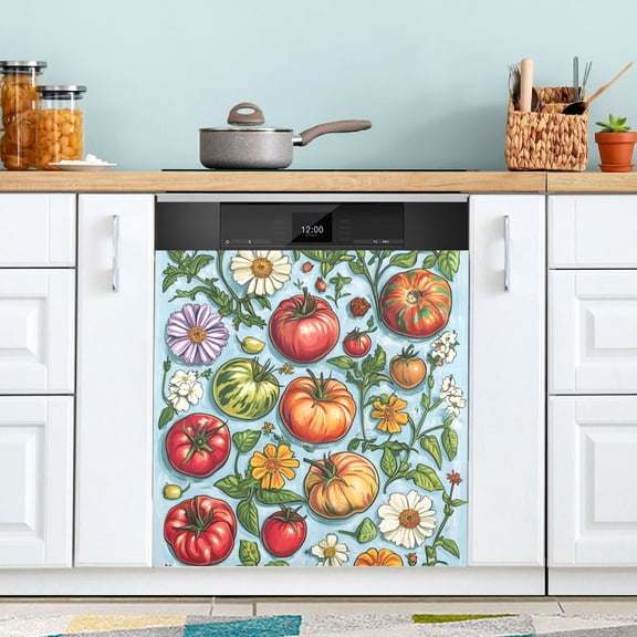Yayeee Magnetic Dishwasher Cover for The Front Decoration Home Kitchen Machine Sticker Protector, Floral Tomatoes