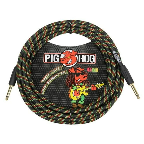 Ace Products Group  Woven Jacket Tour Grade Instrument Cable - Rasta Stripes - 20 ft.