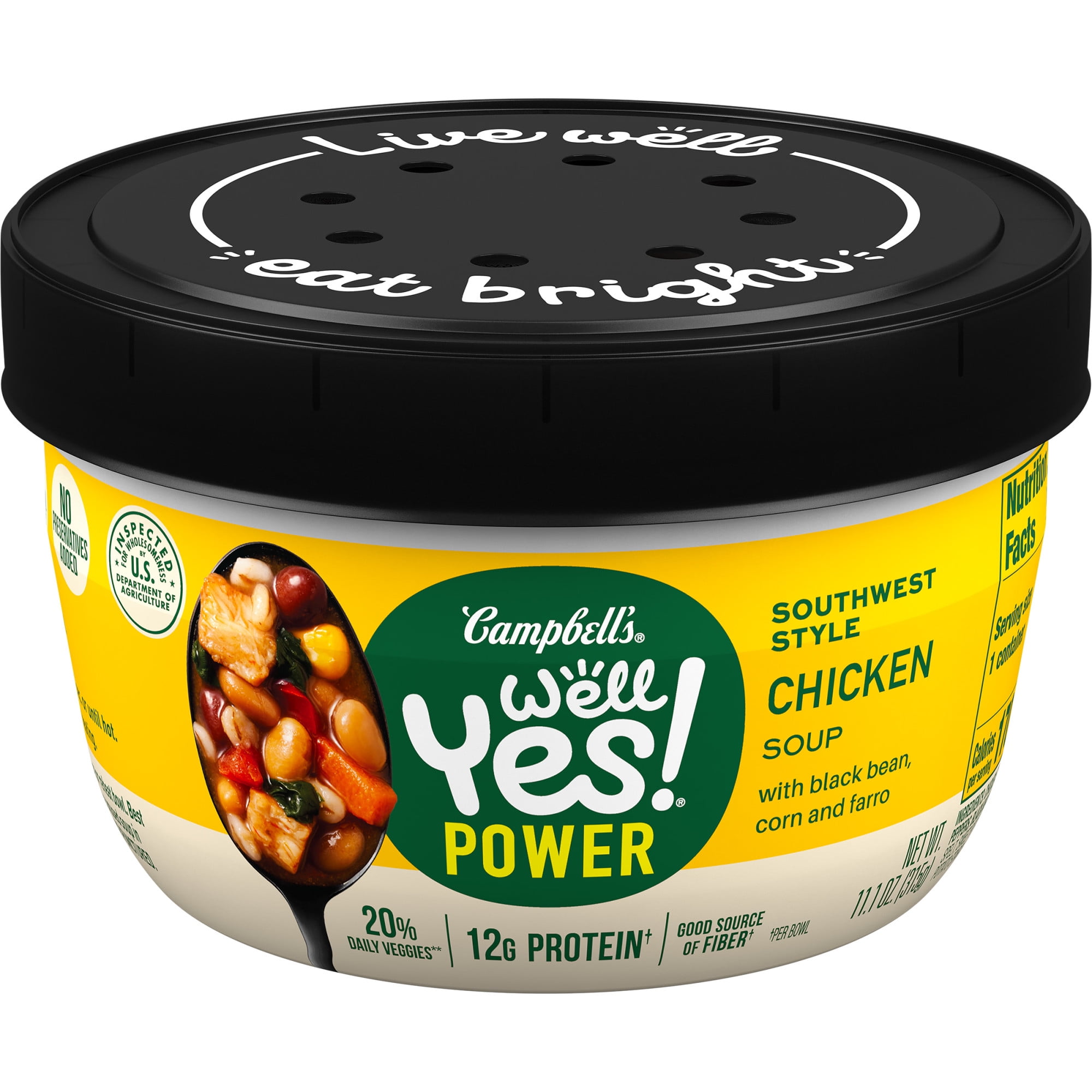 Campbell's Well Yes! Power Soup Bowl Southwest Style Chicken Soup with Bone Broth, 11.1 Oz Microwavable Bowl