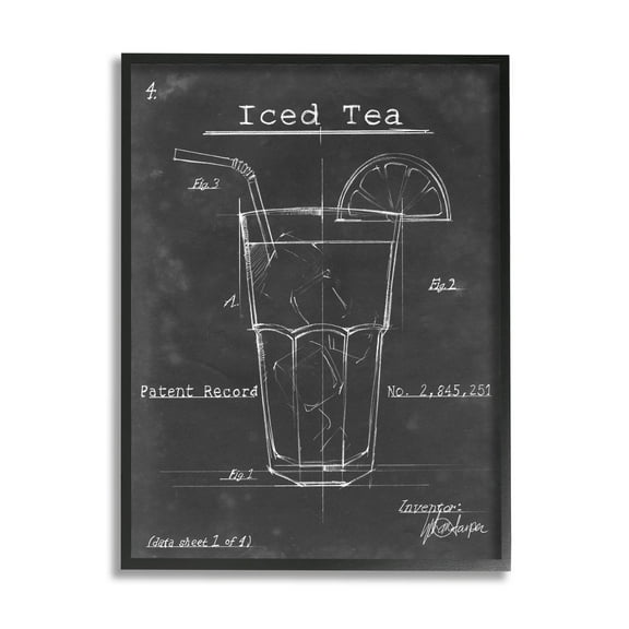 Stupell Industries Iced Tea Patent Diagram Beverage Graphic Art Black Framed Art Print Wall Art, Design by Ethan Harper