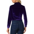 thumbnail image 3 of INSPIRE CHIC Women's Velvet Jacket Faux Flap Pocket Long Sleeves Button Front Casual Jacket S Dark Purple, 3 of 6