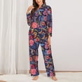 thumbnail image 2 of Pajama Sets for Women 2 Pcs, Red Blue Flower Paisley Button Down Long Sleeve Sleepwear Lounge PJ Sets, 2 of 6