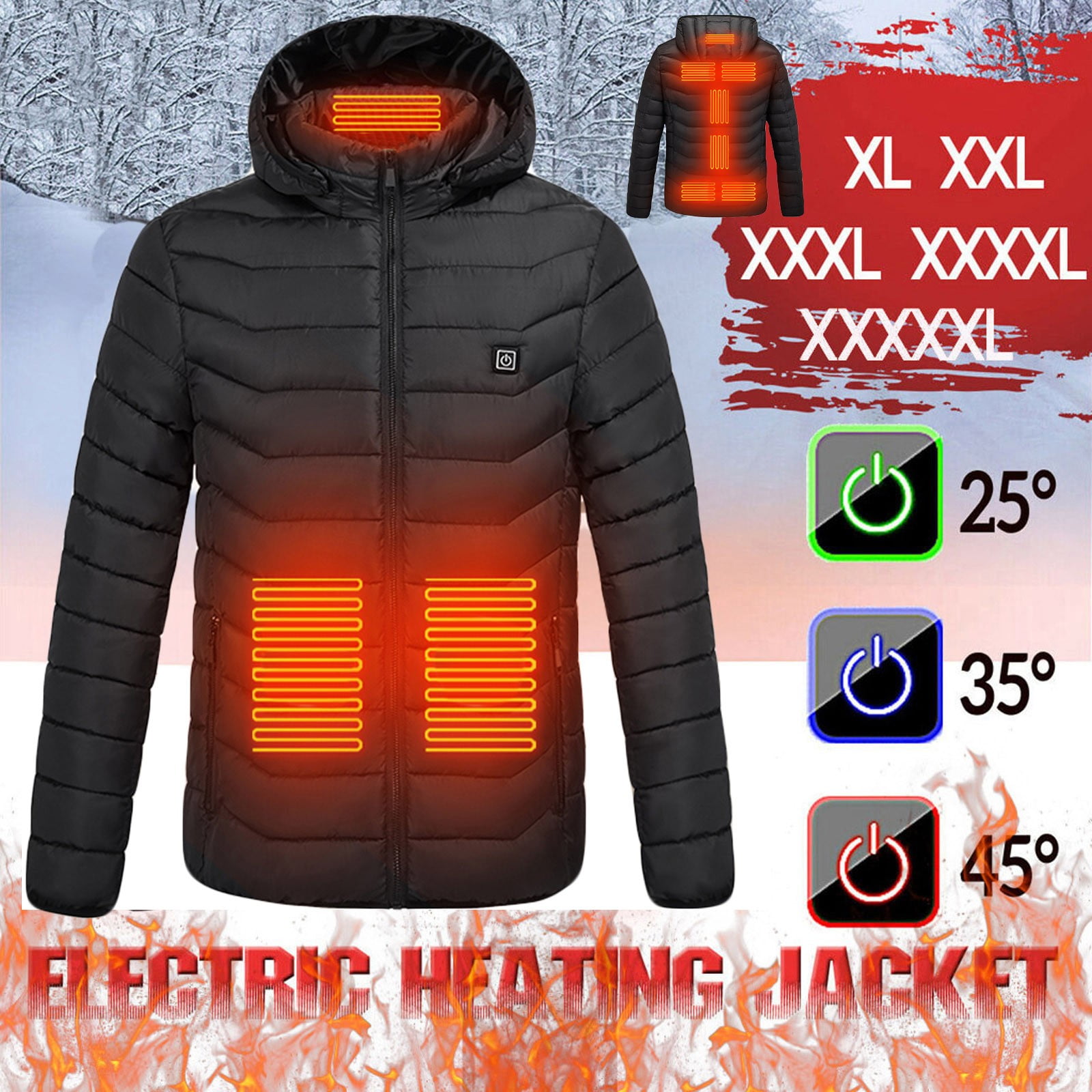 WGOUP USB Electric Heated Coat Jacket Hooded Heating Vest Winter
