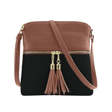 Double Tassel Zip Pocket Crossbody Bag