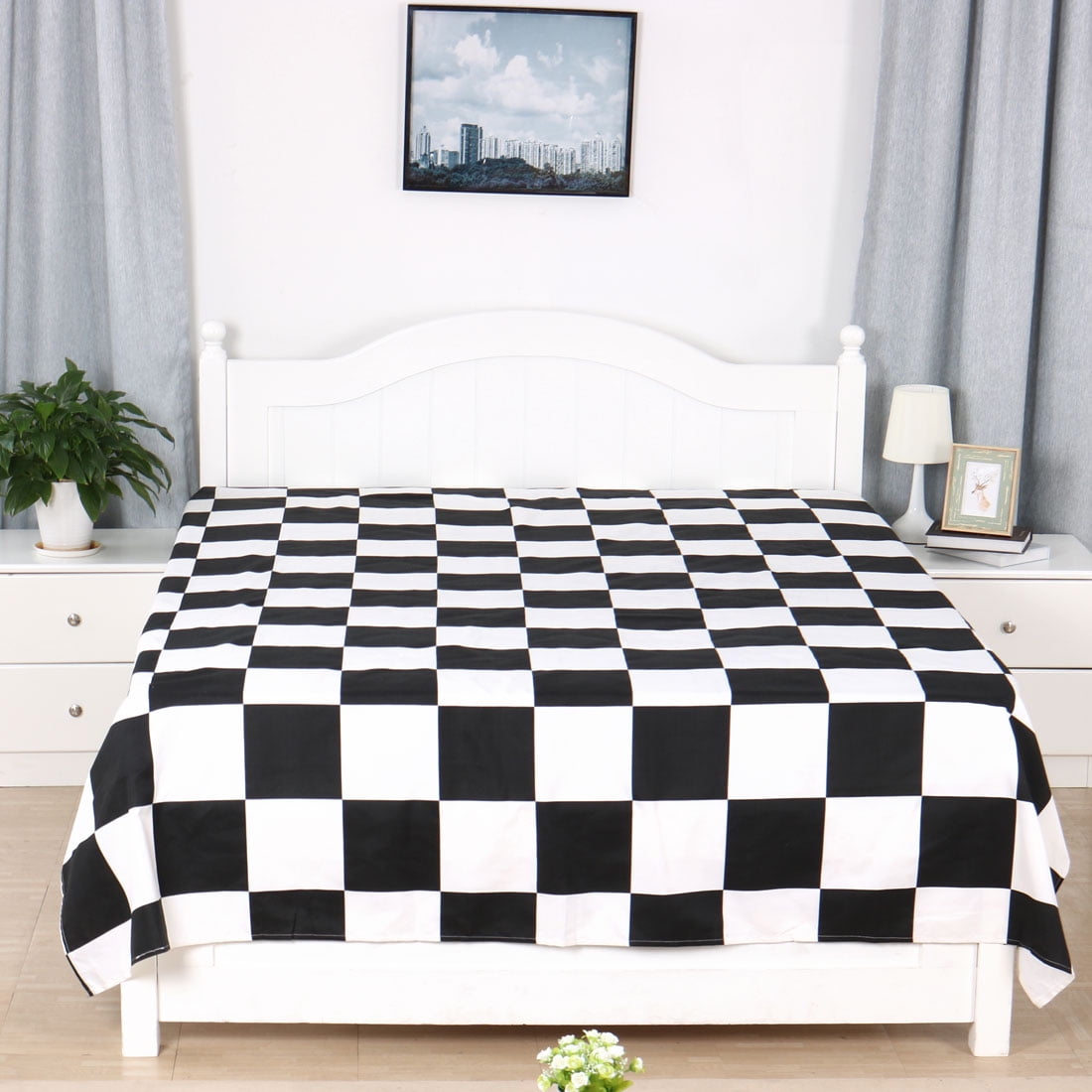 Bedroom Square Grid Pattern Soft Bed Sheet Pillow Cover ...