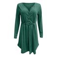 thumbnail image 3 of DPTALR Femmes Casual Couleur Unie V-Cou à Manches Longues Robe de Ceinture Boutonnée, 3 of 4