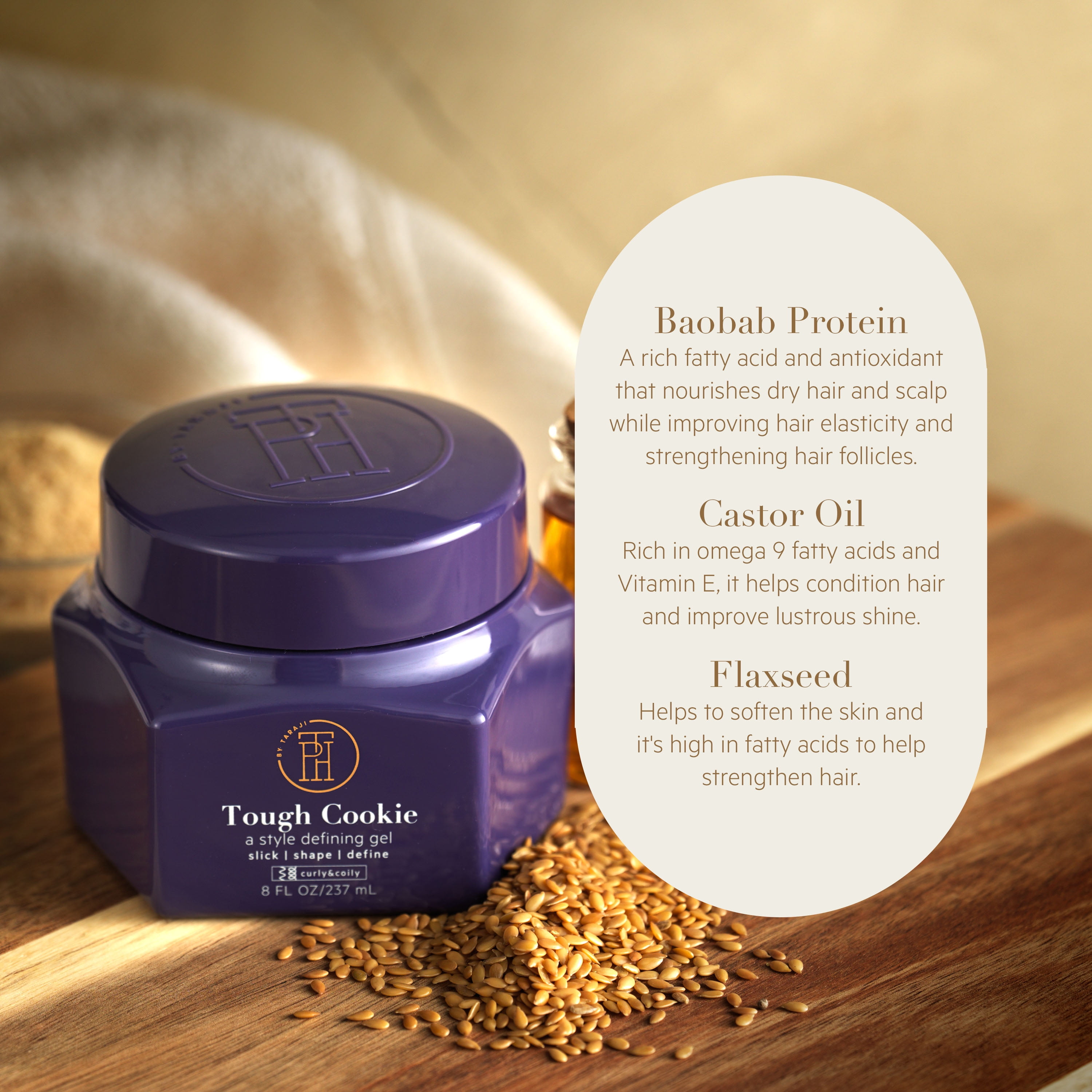 TPH by TARAJI Tough Cookie Edge Control & Shine Enhancing Jar Hair Styling Gel with Flaxseed Oil & Castor Oil, 8 fl oz