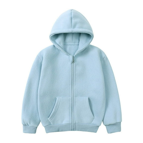 CONYUMN Girls Zip Up Hoodie Toddler Kids Baby Outwear Long Sleeve Round Neck Solid Color Jacket Zipper Hooded Windproof Long Sleeve Coats for Girls or Boys (Light Blue,130)