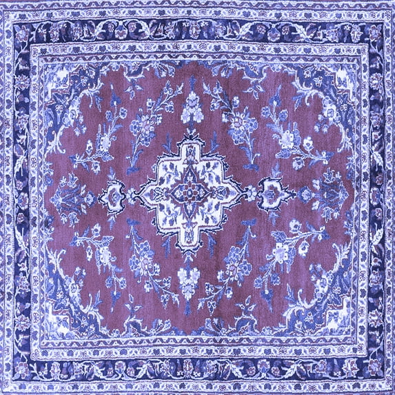 Ahgly Company Machine Washable Indoor Square Medallion Blue Traditional Area Rugs, 8' Square