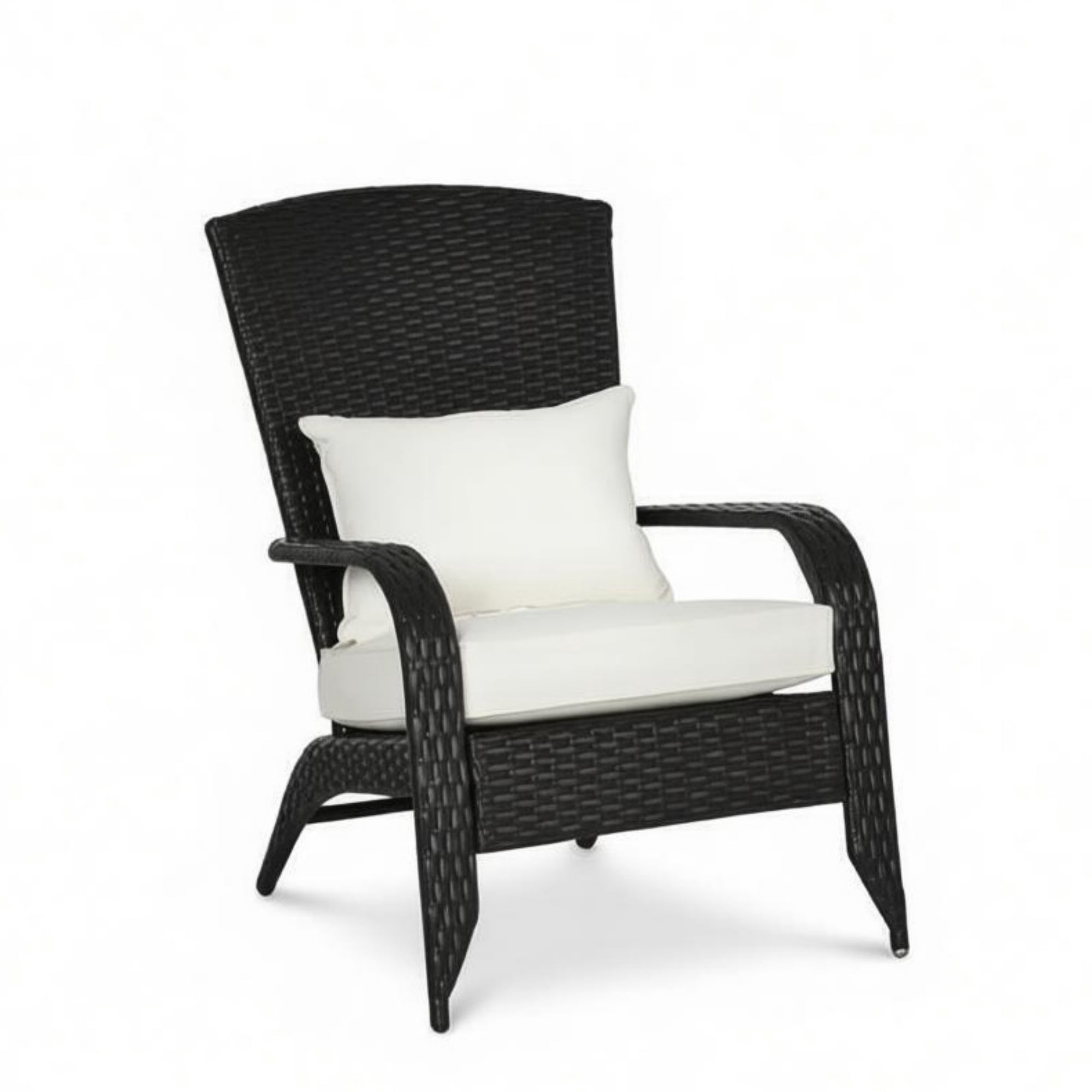 Weather Resistant PE Wicker Adirondack Chair with Zipper Removable Cushions, Steel Frame Curved Tall Back Patio Pool Porch Rattan Lounge Chair Holds 265 LBS