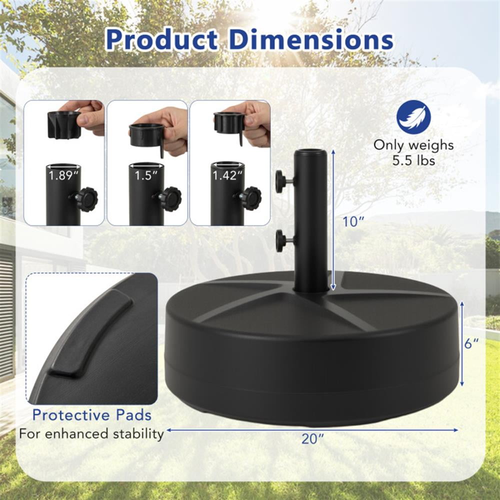 Spaco Patio Umbrella Base 88LBS Capacity Water and Sand Fillable Market Table Umbrella Stand, Outdoor Umbrella Stand, Patio Umbrella Stands & Bases, Deck Umbrella Stand-Black