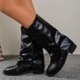 thumbnail image 4 of Viluyesy Mid Calf Boots for Women Fashion Block Heel Round Toe Faux Leather Slouchy Casual Comfortable Shoes Black Size 7.5, 4 of 9