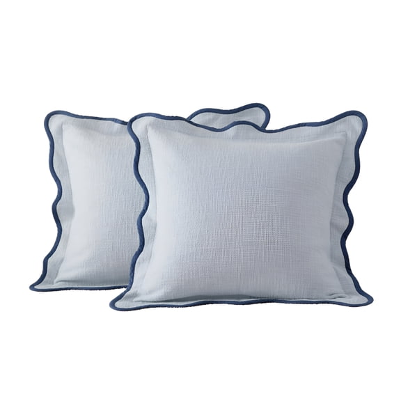 AUQ Double Stitch Scalloped Throw Pillow Covers - 100% Cotton Set of 2 Decorative Boho Pillow Covers 18 x 18