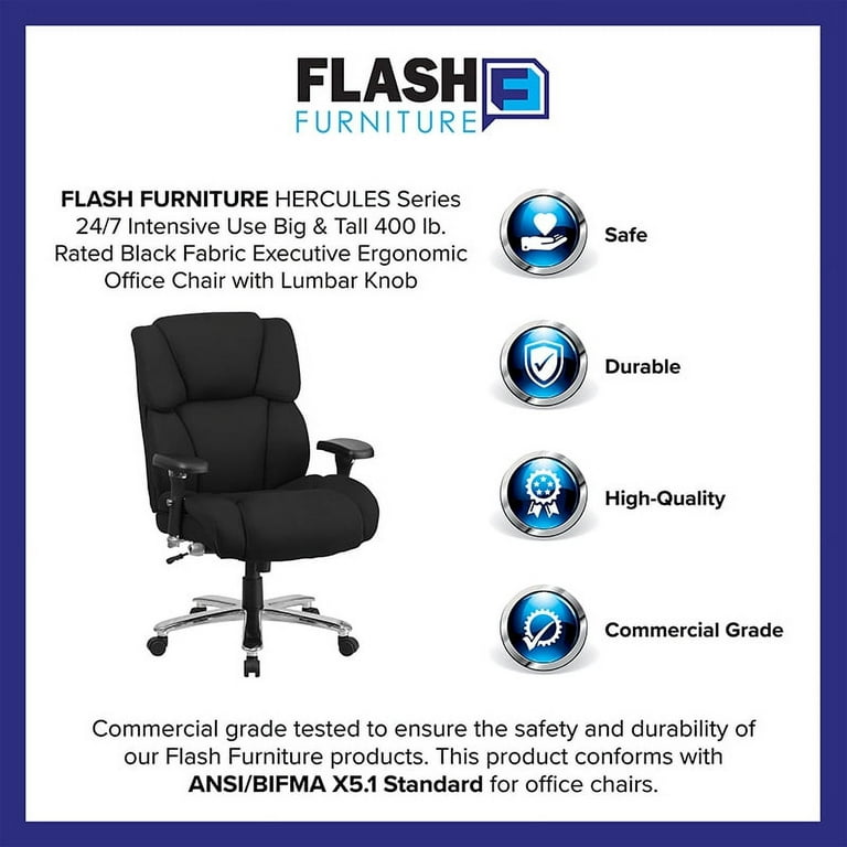 24/7 400 Lbs. Capacity Black Office Chair w/Adjustable Sliding Seat Depth &  Headrest