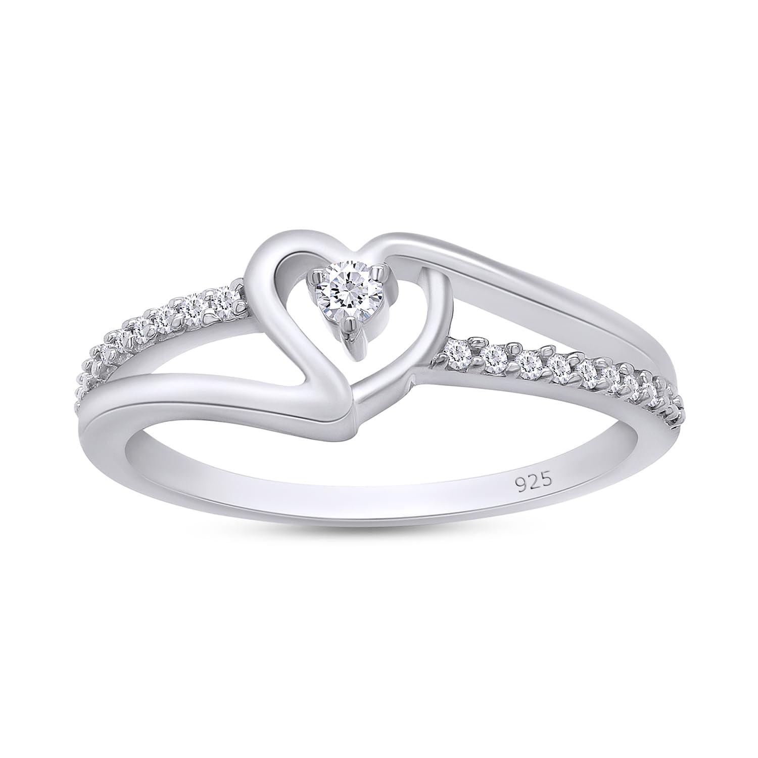 AFFY 0.10CT Natural White Diamond Bypass Heart Promise Ring for Women 14K White Gold over Silver-4
