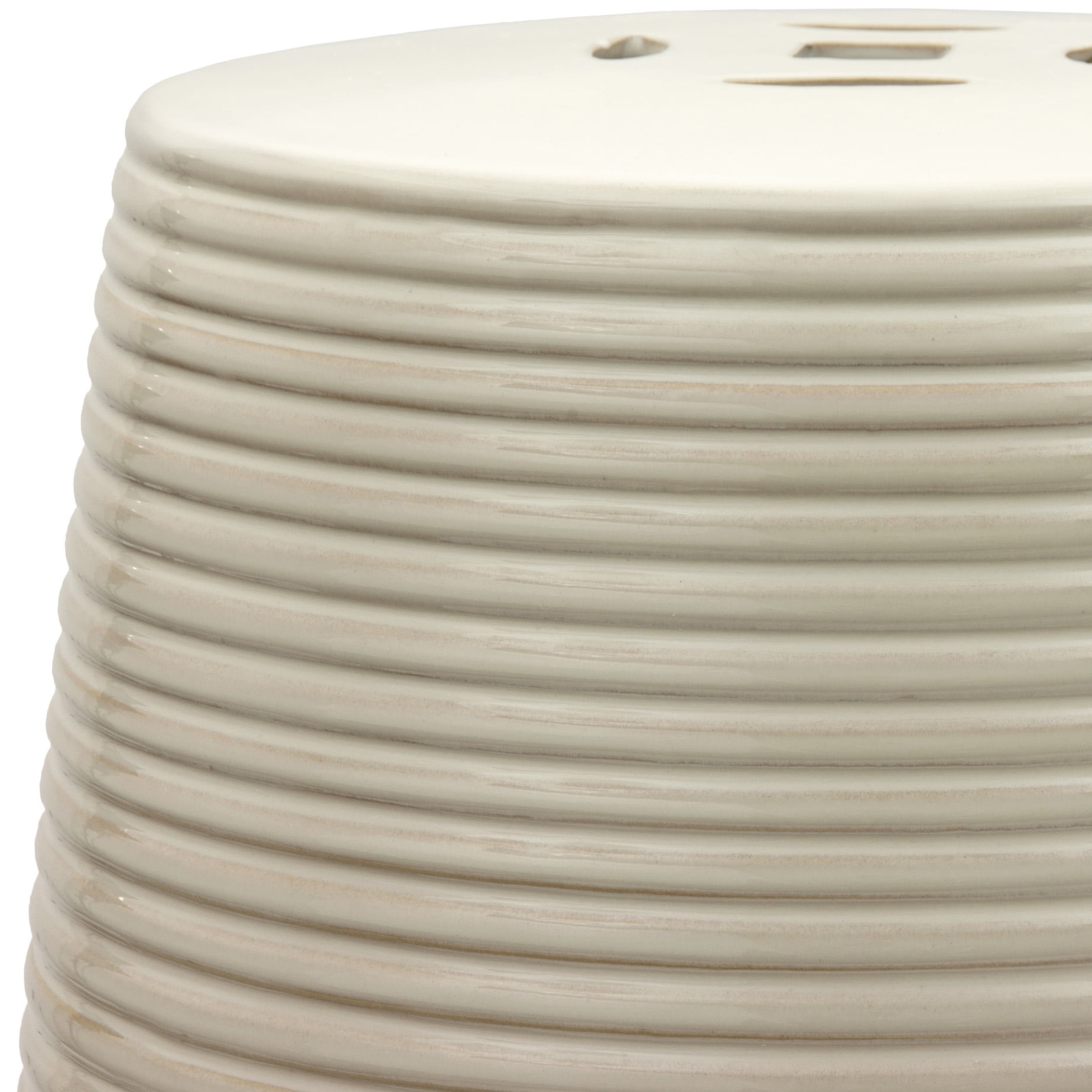 Oriental Furniture 1 8" Beige Ribbed Porcelain Garden Stool