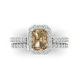 thumbnail image 2 of 2.22 ct Brilliant Emerald Cut Champagne 18K White Gold Halo Solitaire with Accents Engagement Bridal Wedding Ring Band Set size 7.5, 2 of 7