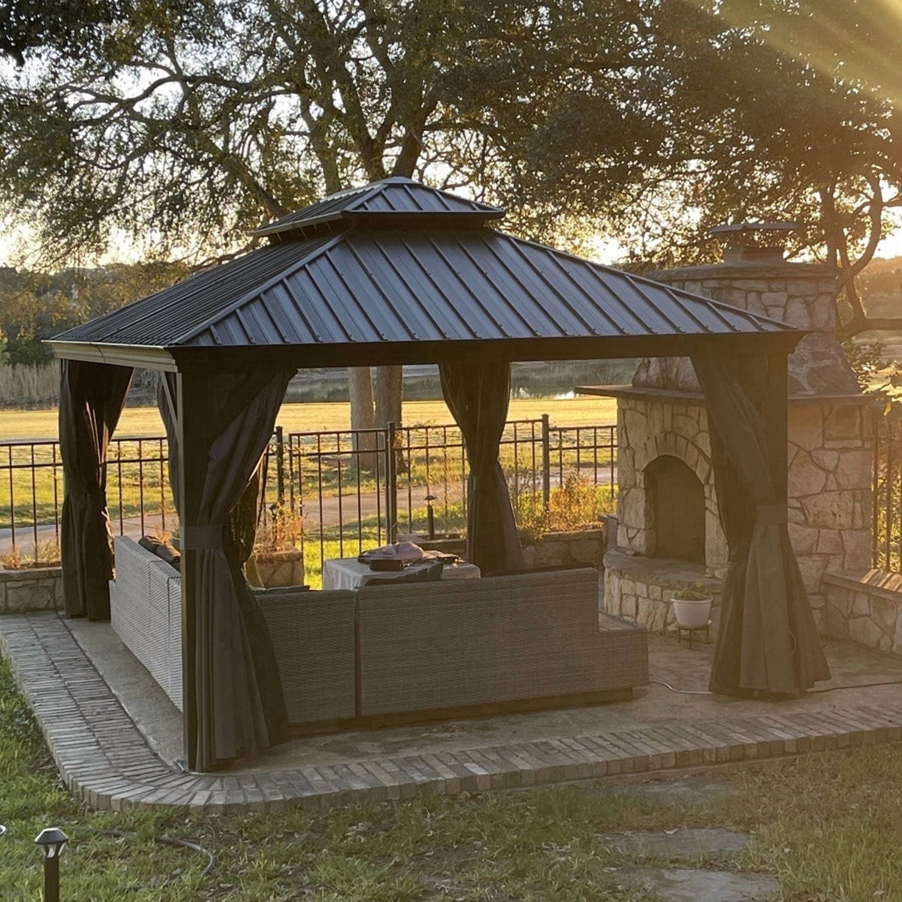 PURPLE LEAF 10' X 12' Permanent Hardtop Gazebo Aluminum Gazebo with Galvanized Steel Double Roof for Patio Lawn and Garden, Curtains and Netting Included, Gray