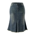 thumbnail image 6 of NOMADIC NOOK Women's Plus Size Two Pieces Fishtail Jean Skirts and Swing Skirt Vintage High Waist Raw Hem Front Slit Casual Denim Skirt 2X Caramel/Grey Blue, 6 of 7