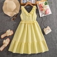 thumbnail image 5 of RMGVDSD Girls Summer Dresses Ruffle V-Neck Sleeveless Waist Casual Sundress Solid Color Fashion Boho Beach Party Sundress Girls Dress 7-8 Years, 5 of 9