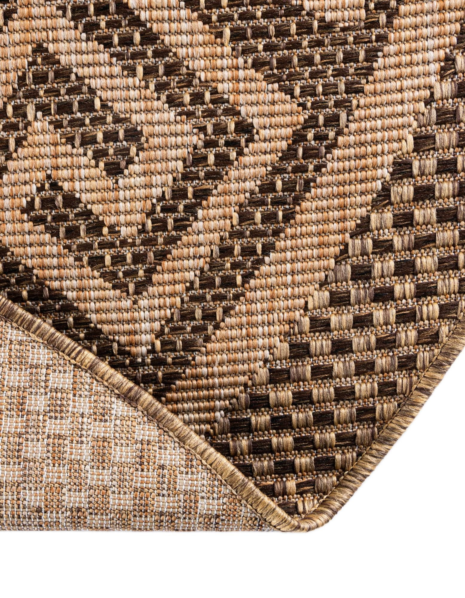 Unique Loom Outdoor Border Collection Area Rug - Greek Key (6' 1" Round Brown/Light Brown)