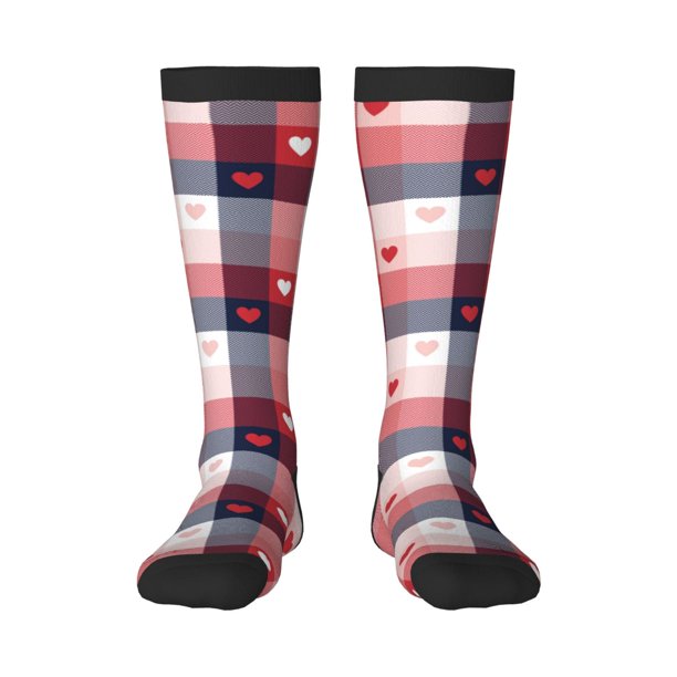 Balery Heart Plaid Calcetines novedosos Calcetines deportivos Calcetines hasta la rodilla Calcetines de algodón Calcetines originales y geniales