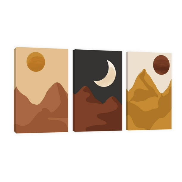 Cuadro Decorativo Tríptico Vertical Montañas y Lunas Canvas Revolution Set De 3 Cuadros 25x38 cm