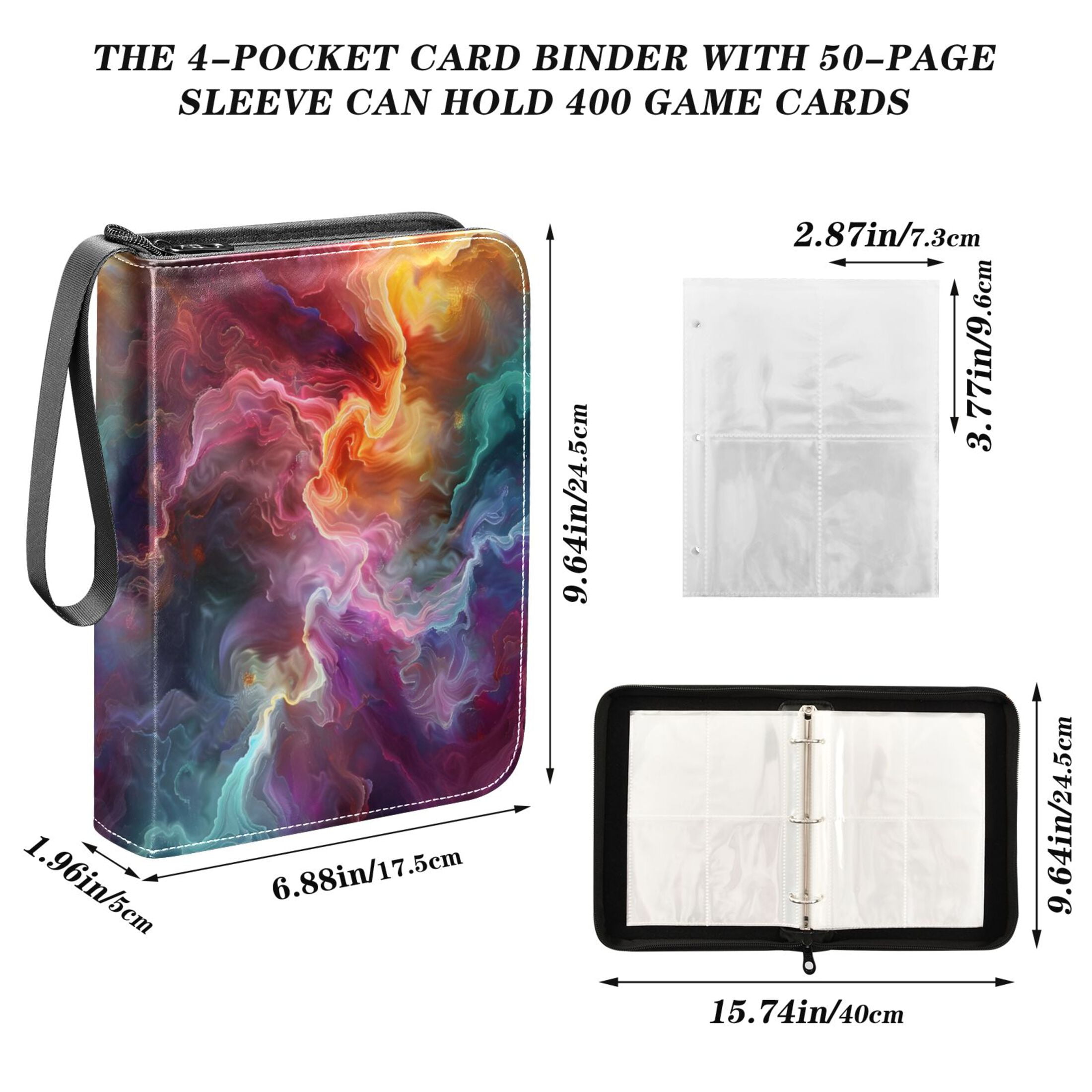 Trading Card Binder Album 400 Pockets 50 Removable 4-Pocket Pages Waterproof Colorful Nebulae Mixture