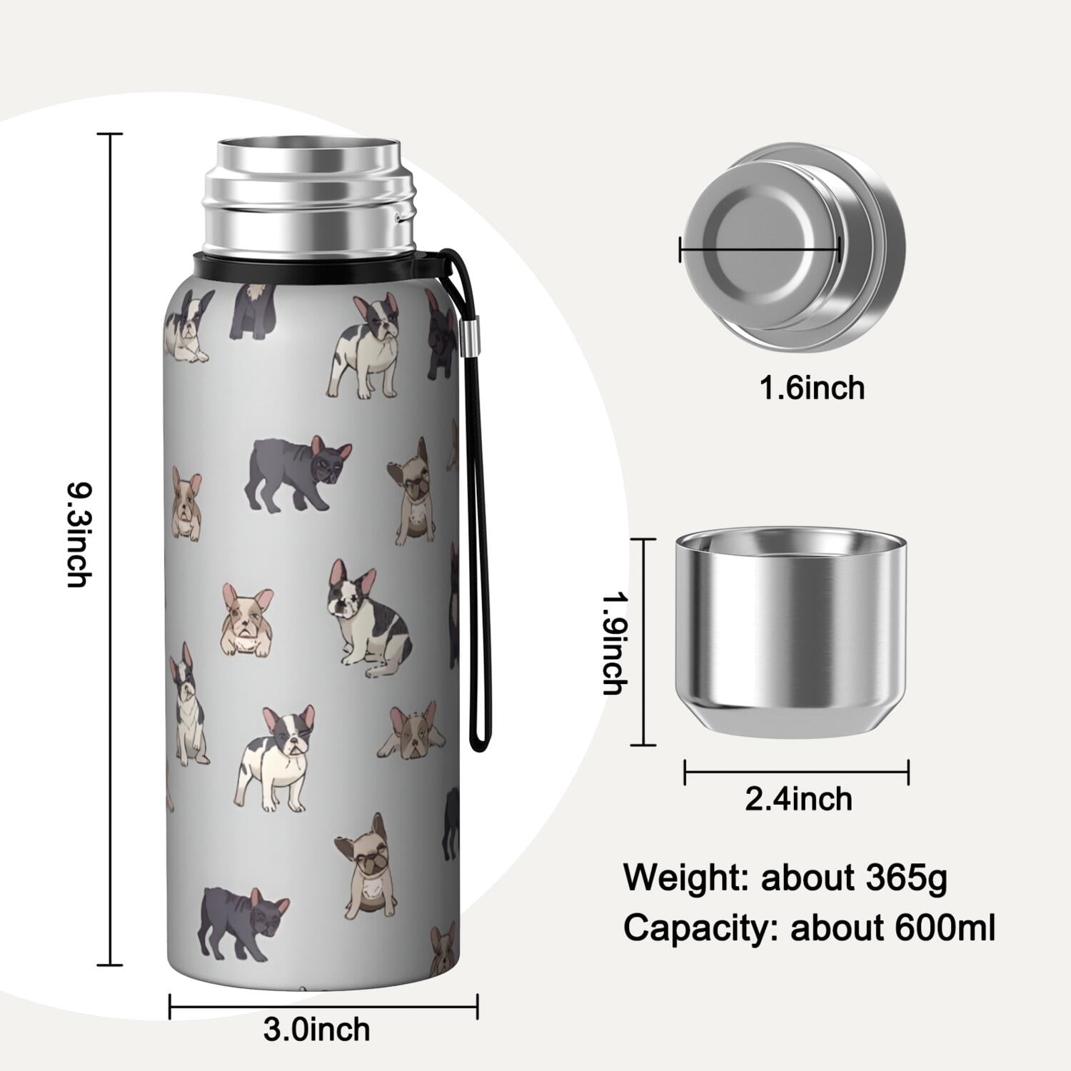20 Oz Boston Terrier Coffee Tumbler Double Wall Insulated Stainless Steel Water Bottle | Metal Reusable Thermoses Flask with Cup Cap | Leak & Sweat Proof with Anti-Dust Lid