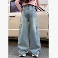 thumbnail image 6 of Auroural Girls Baggy Jean Size 10-12 Girls' Workwear Jeans Straight Leg Loose-Fitting Casual Wide-Leg Jeans Children's Pants for Spring Light Blue, 6 of 9