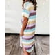 thumbnail image 2 of Vestido largo con lado dividido, manga corta, cuello en V, informal, suelto, dobladillo curvo, estampado a rayas, vestido largo largo para mujer, 2 of 5