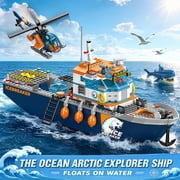 482PCS Arctic Icebreaker Ship Building Blocks Set with Helicopter, Boat & Polar Bear, Ocean Adventure STEM Construction Toy for Kids Boys Ages 6-12
