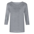 thumbnail image 5 of Guieoi Womens Tops Plus Size Ladies' New Trendy Day Printed Round Neck Three Quarter Sleeve 3/4 Sleeve T-shirt Loose Gray Black*Friday/Cyber*Monday, 5 of 5