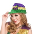 thumbnail image 2 of LIZUOJUN Mardi Gras Sequin Fedora Hat Purple, Gold, Green Trilby with Mask Applique Carnival Party Costume Accessory for Men & Women H A, 2 of 5