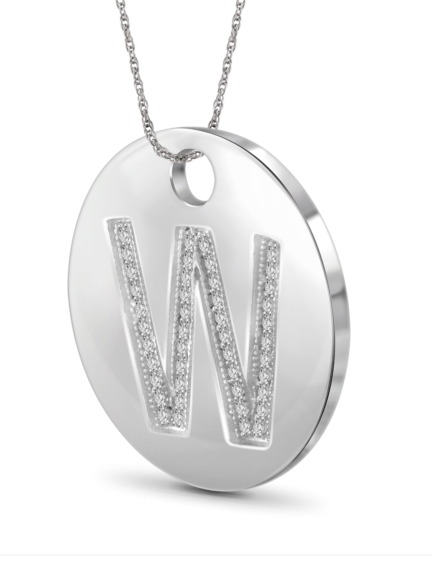 JewelersClub Accent White Diamond Initial Letter Pendant Necklace for Women | Customizable .925 Sterling Silver W Alphabet Monogram Necklaces for Girls | Personalized Jewelry Gift for Her