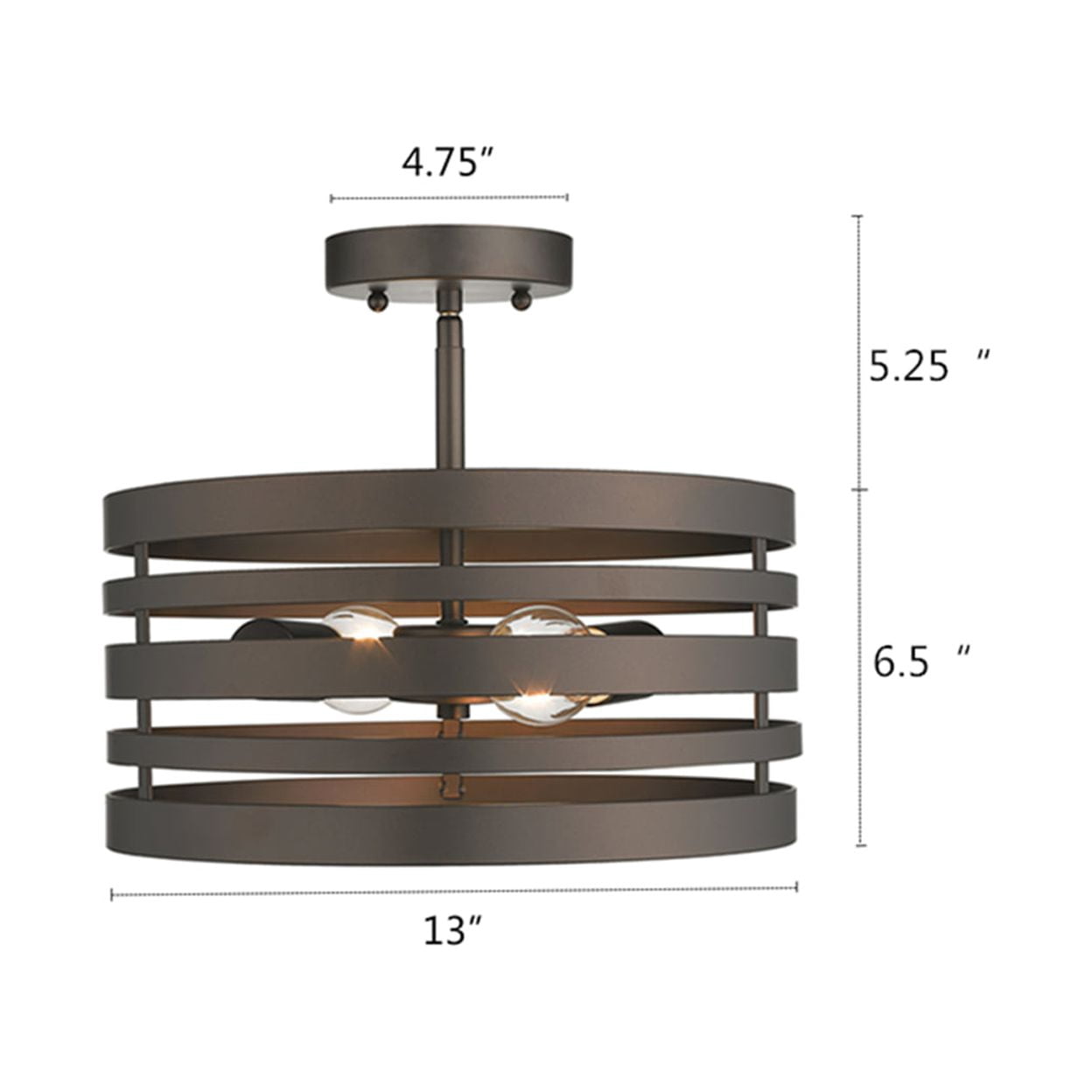 CHLOE Paisley Farmhouse 2 Light Rubbed Bronze Semi-flush Ceiling Fixture 13"