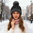 thumbnail image 2 of AWZXDE Winter Glitter Sphere Ear Cover Hat Thermal Winter Hats For Women Cold Weather Thickened Warm Knitted Cap Black, 2 of 5