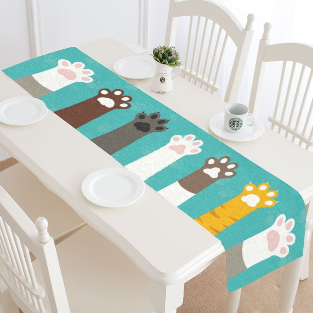 MKHERT Funny Cat Paws Dog Paw Prints Table Runner Home Decor for