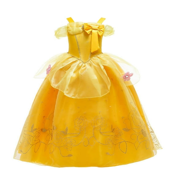 HAWEE Belle Princess Dress up Birthday Party Fairy Yellow Belle Costume for Toddler Girls