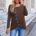 thumbnail image 3 of Haut Décontracté Fluide pour Femmes Col Rond Boutons Couleur Unie Manches Longues Polyester (Café, TG), 3 of 3