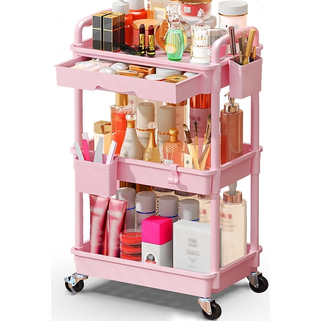 Organizador de carritos de maquillaje SUNALLY con cajones, color rosa